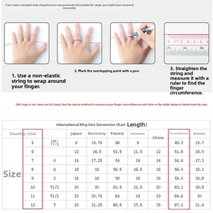 Detailed international ring size chart with measurement guide for fashion jewelry rings