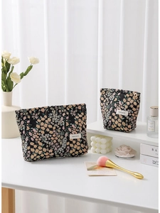 Floral Jacquard Makeup Bag Portable Canvas Cosmetic Pouch Large Capacity Travel Toiletries Storage Organizer For Women