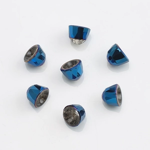 Macro shot of 8mm blue crystal bell pendants with metal base for DIY jewelry making