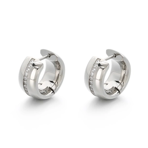 Pair of polished silver hoop earrings with a central row of cubic zirconia inlay