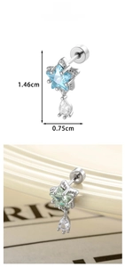 Detailed size view of star and teardrop zircon stud earring measuring 1.46cm by 0.75cm