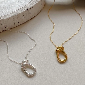 925 Sterling Silver Knot Pendant Necklace Minimalist Twist Design Fine Jewelry For Women Elegant