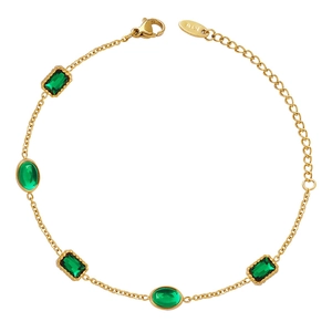 Retro K18 gold plated bracelet with square and oval green zircon gemstones in vintage style