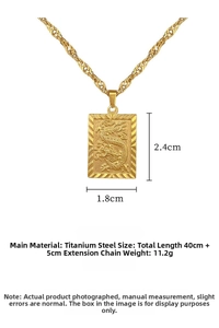 Detail view of gold dragon pendant in titanium steel with 2.4cm by 1.8cm dimensions