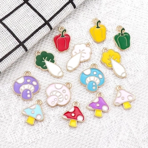 Colorful vegetable alloy enamel pendants including mushroom and chili for DIY jewelry making