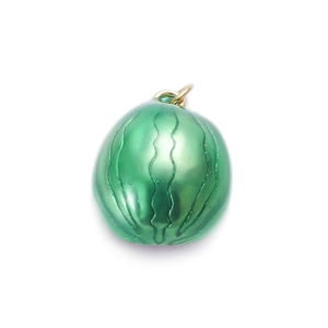 Detailed view of green watermelon charm with golden wave texture and top hanging ring