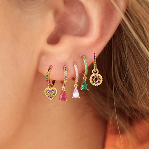 Boucles D Oreilles Pendantes Anneaux Zircon Coloré Cuivre Plaqué Or Pendants Cœur Goutte D Eau Bijoux Mode Femmes