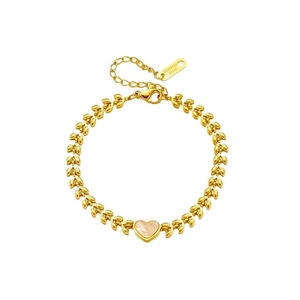 Elegant 18K gold plated stainless steel bracelet with heart shell and wheat pattern
