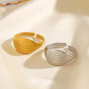 Minimalist 18K gold and silver plated titanium steel open rings with textured ridges