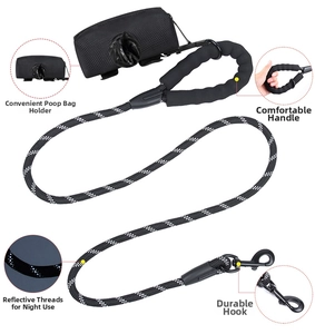 Durable dog leash detail with reflective stitching, foam handle and dispenser