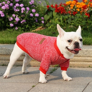 Classic red knitted pet sweater for French Bulldogs and cats, warm autumn winter dog clothes