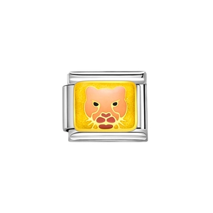 Italian modular charm in stainless steel featuring a yellow leopard print pattern link