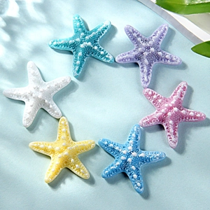 Set of six colorful mini resin starfish for DIY hairpins and creative craft projects