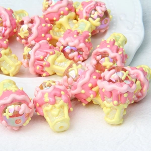 Hand-painted ice cream acrylic beads in pink and yellow for DIY craft jewelry making