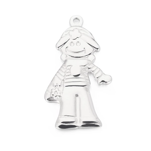 Silver punk rock girl pendant in stainless steel with a smiling cartoon character design