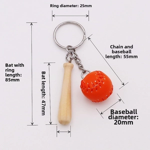 Detailed size specifications for mini baseball bat keychain with key ring dimensions