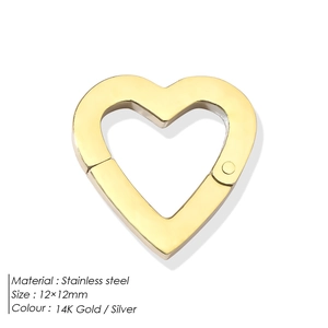 Fermoir coeur en acier inoxydable doré 14K 12x12mm pour la création de bijoux