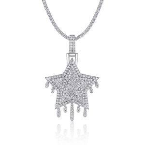 Colgante de pentagrama hip hop en plata 925 con moissanite y cadena de tenis