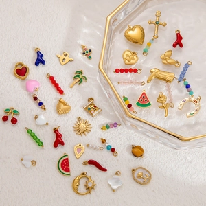 DIY Jewelry Making Charms 18K Gold Plated Stainless Steel Enamel Crystal Fruit Heart Cross Waterproof Hypoallergenic