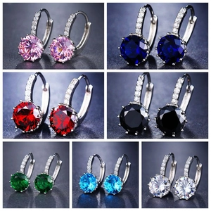 Round Zircon Hoop Earrings AAA Copper Geometric Leverback Fashion Jewelry For Women Commuting Style