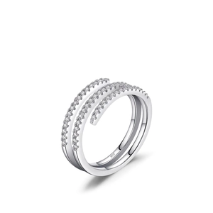 S925 sterling silver double layered spiral ring with sparkling micro-pave cubic zirconia