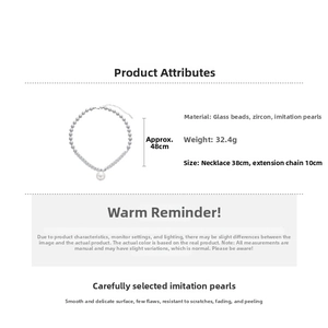 Detailed chart of the gray pearl necklace with zircon pendant and adjustable chain