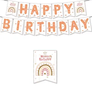 Detail view of Boho rainbow HAPPY BIRTHDAY banner with 16x20cm dimensions