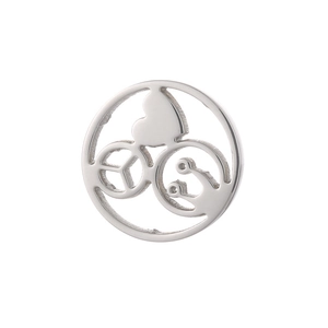 Minimalist stainless steel circular pendant with hollow heart and peace sign designs
