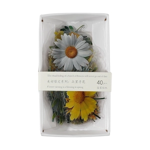 Floral aesthetic stickers box set with 40 pieces of vintage sunflowers and daisies