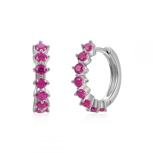 Silver plated zircon hoop earrings with pink gemstones for women in minimalist style