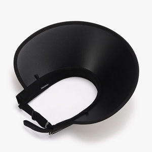 Women's black wide brim straw sun visor hat with adjustable elastic strap for UV protection