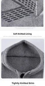 Detail of grey winter balaclava knit set with thermal lining and non-slip gloves