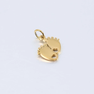 Gold stainless steel baby feet pendant with heart cutouts for DIY jewelry making