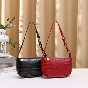 Chic faux crocodile texture hobo underarm bag for women in classic black and bold red