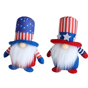 Patriotic 4th of July gnomes with American flag hats and plush beards, set of 2 pieces