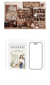 Size comparison of 100x150mm vintage girl sticker book next to a mobile phone