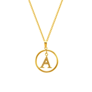 Gold plated stainless steel necklace featuring a zircon encrusted letter A pendant