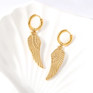 Boucles D Oreilles Pendantes Cerceau Aile D Ange Acier Inoxydable Plaqué Or 18K Bijoux Bohémiens Pour Femmes