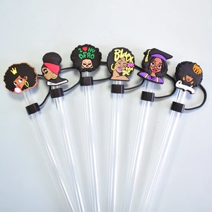 Cartoon Black Girl Magic straw covers set for 10mm drinking straws made of PVC