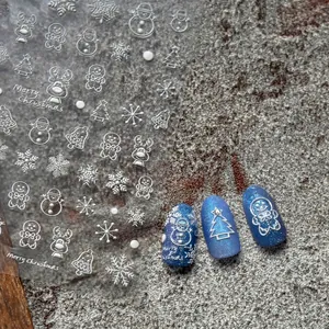 Christmas 5D Embossed Nail Stickers White Snowman Elk Snowflake Self Adhesive Relief DIY Nail Art Decoration For Holiday