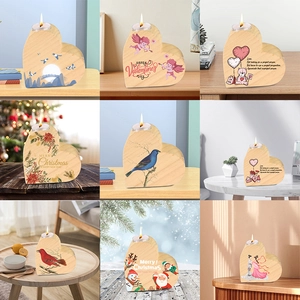 Heart Shaped Pine Wood Candle Holder Tealight Base Decorative Desktop Ornament For Christmas Valentine Halloween Festive Home Decor