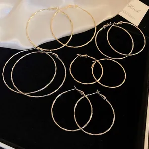 Large Hammered Hoop Earrings Metal Circular Fashion Jewelry Minimalist Accessories With Silver Earring Post For Women