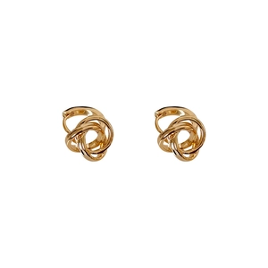 Minimalist twisted knot gold metal hoop earrings for women with interlocking ring design