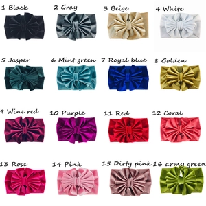 Set of 16 multicolor velvet oversized bow headbands with wide elastic bands for infants