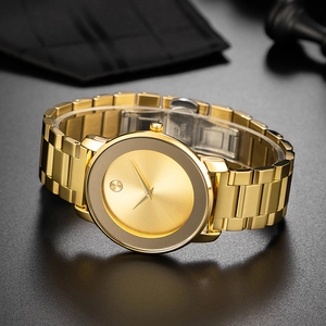 Classic gold ultra-thin business watch for men with minimalist dial and metal band