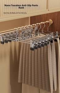 Detail of adjustable non-slip clips with black rubber coating on a stainless steel hanger