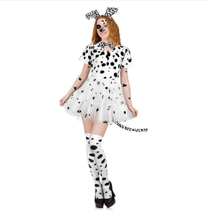 Detailed dalmatian costume set with polka dot dress headband and accessories for girls