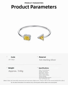 Detailed view of S925 silver open bangle with 8A ice-cut yellow cubic zirconia stones
