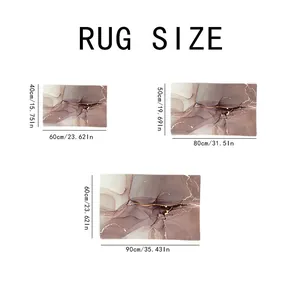 Size guide for marble pattern bath mat with dimensions in cm and inches for home use