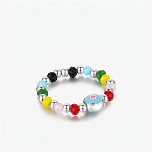 Anello In Argento Sterling 925 Perline Colorate Fiore In Smalto Regolabile Stile Dopamina Gioielli Da Donna